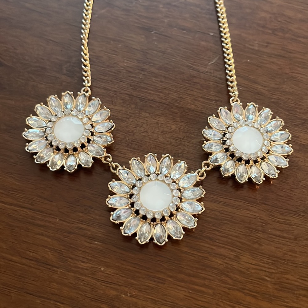 Gold Chain and Clear/White Gem, Triple Pendant Necklace - Picture 2 of 4